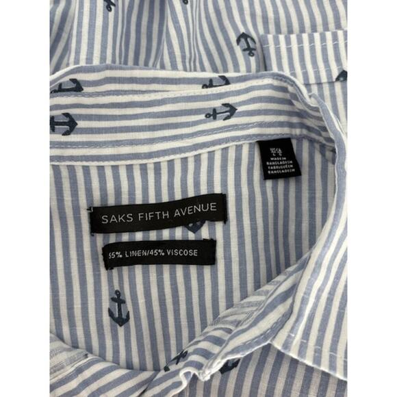 Saks Fifth Avenue Linen-Blend Anchor Printed Short Sleeve Shirt – Large NWT - Picture 3 of 5